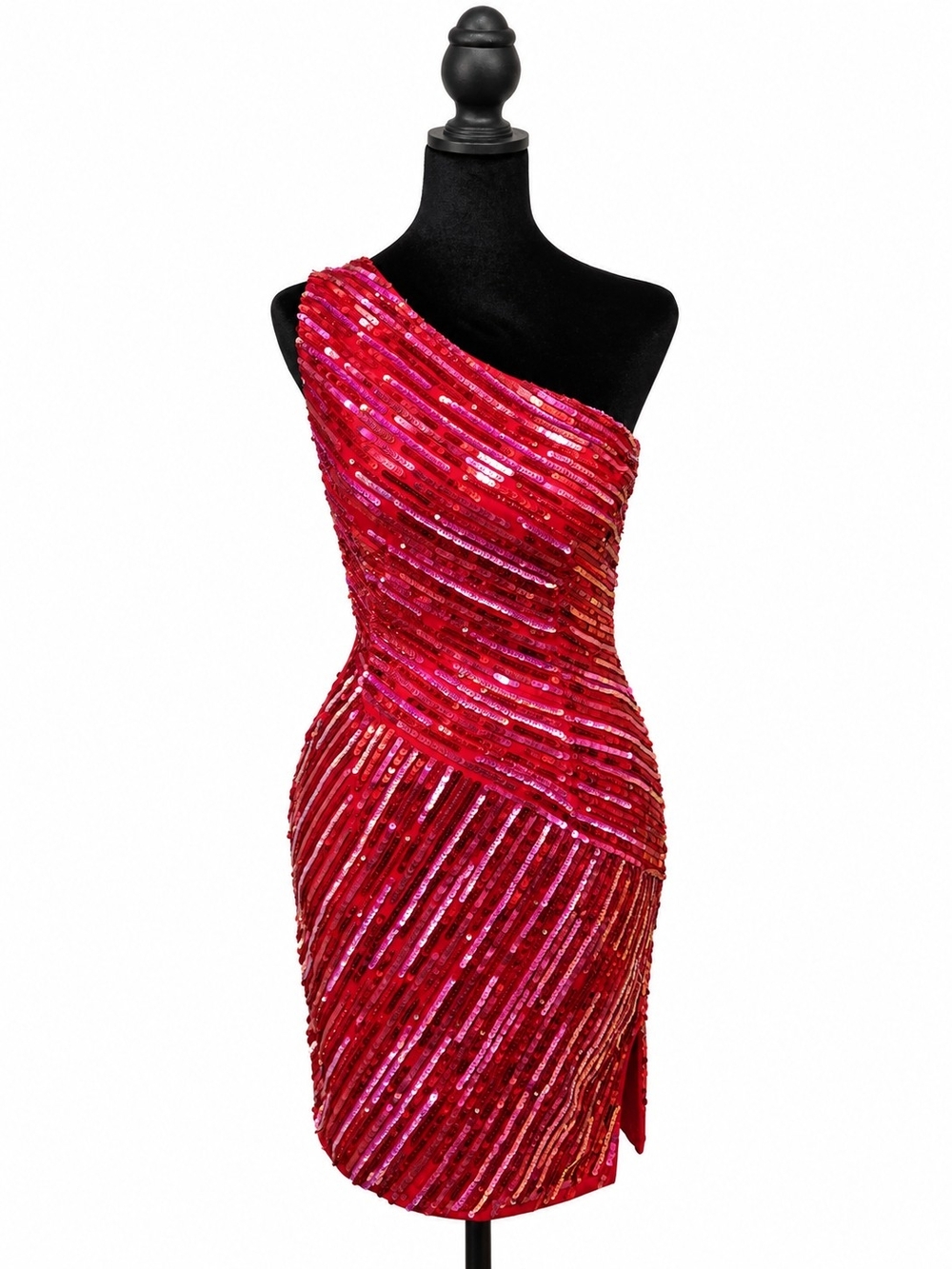 One-Shoulder Red Sequin Cocktail Sheath Dress